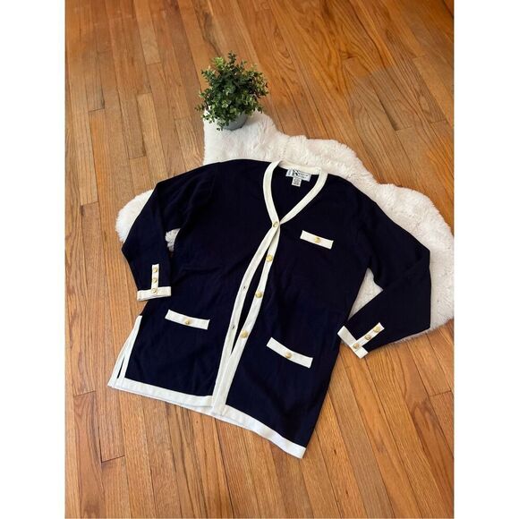 Vintage Norton Studio Navy & White Gold Buttoned Cardigan S - Picture 5 of 8